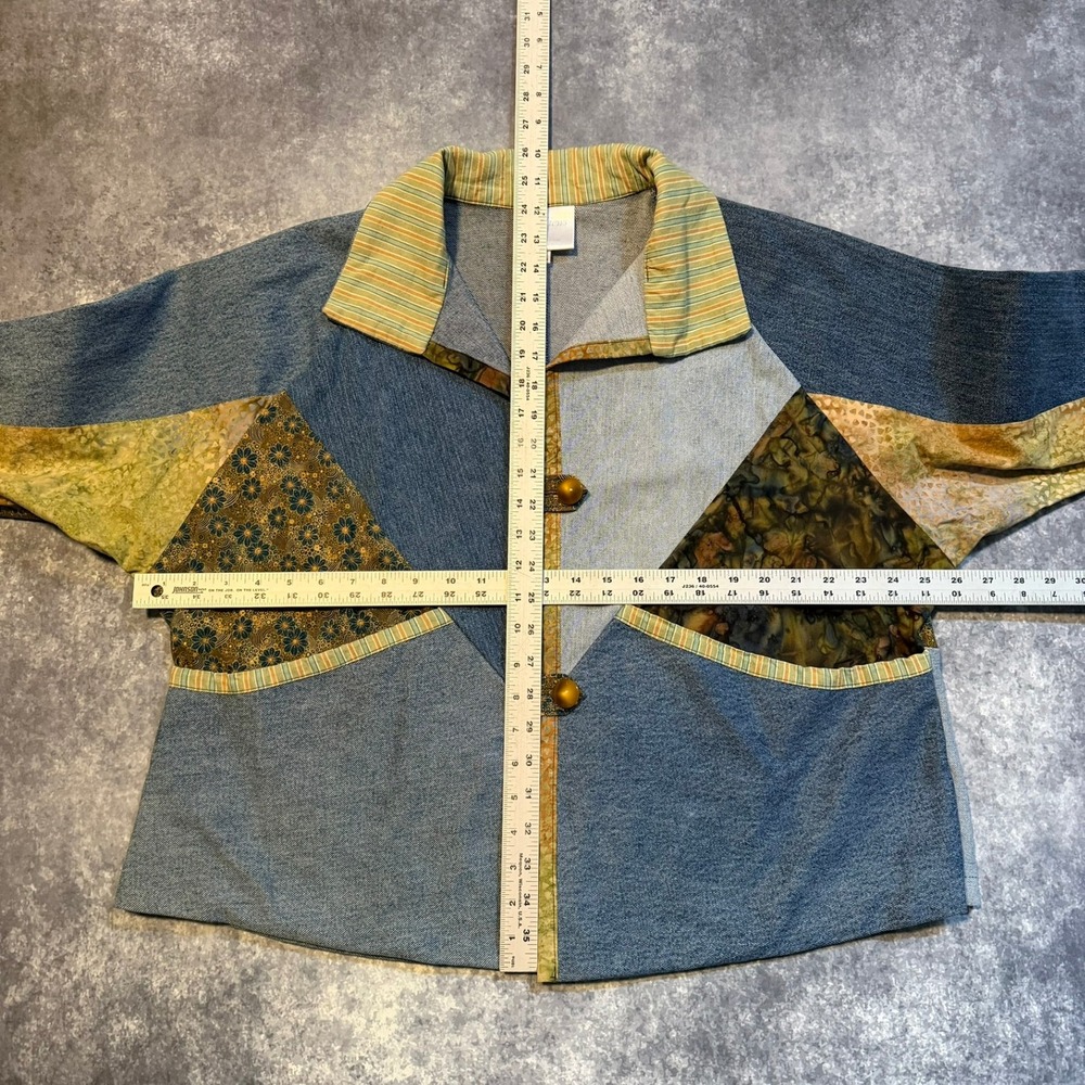 Vintage Patchwork Denim Jacket Womens XL Blue Floral Art Made In USA‎ 70s 80s - Picture 5 of 6